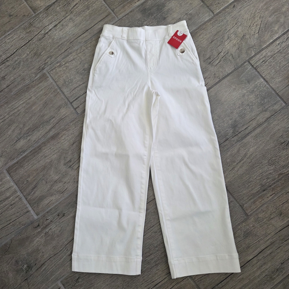 NWT SPANX Women’s Stretch Twill Cropped Wide Leg Pants White Size XS